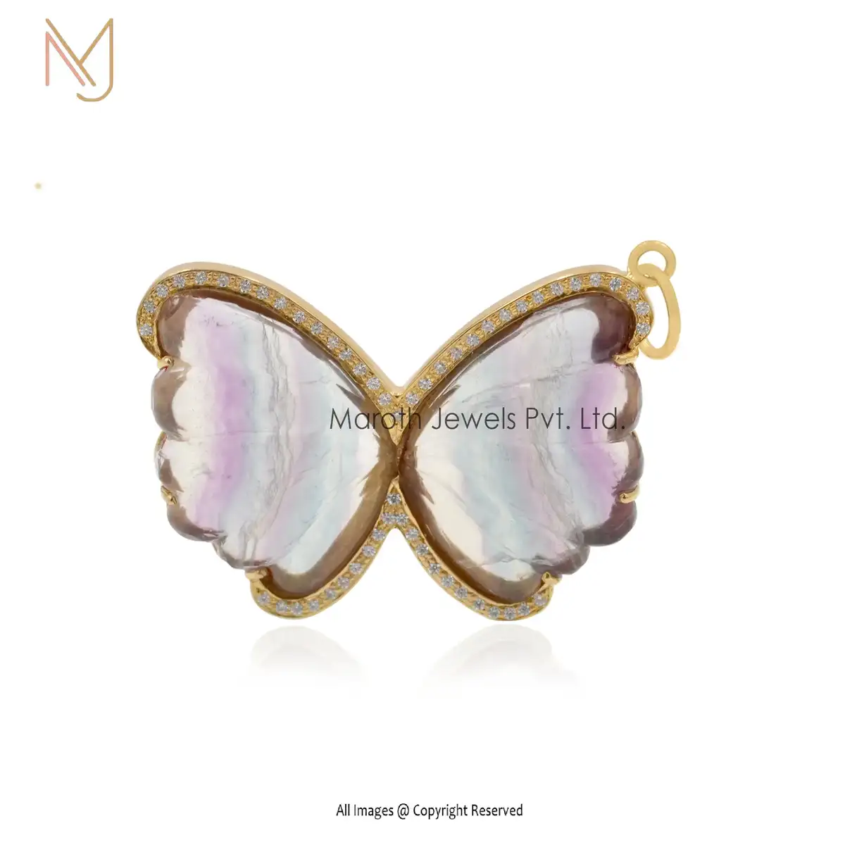 925 Sterling Silver Yellow Gold Plated Lapiz Lazuli & Moissanite Butterfly Pendant USA