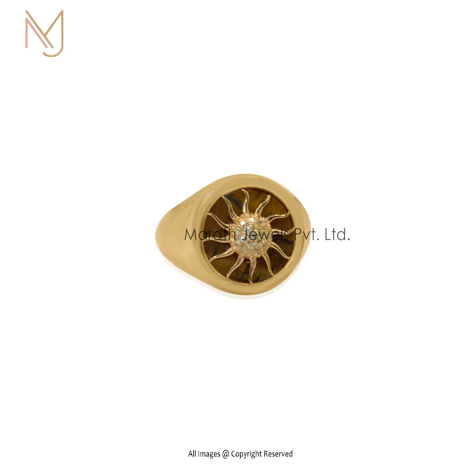 925 Silver Tiger Eye & Yellow Sapphire Sunburst Ring Manufacturer