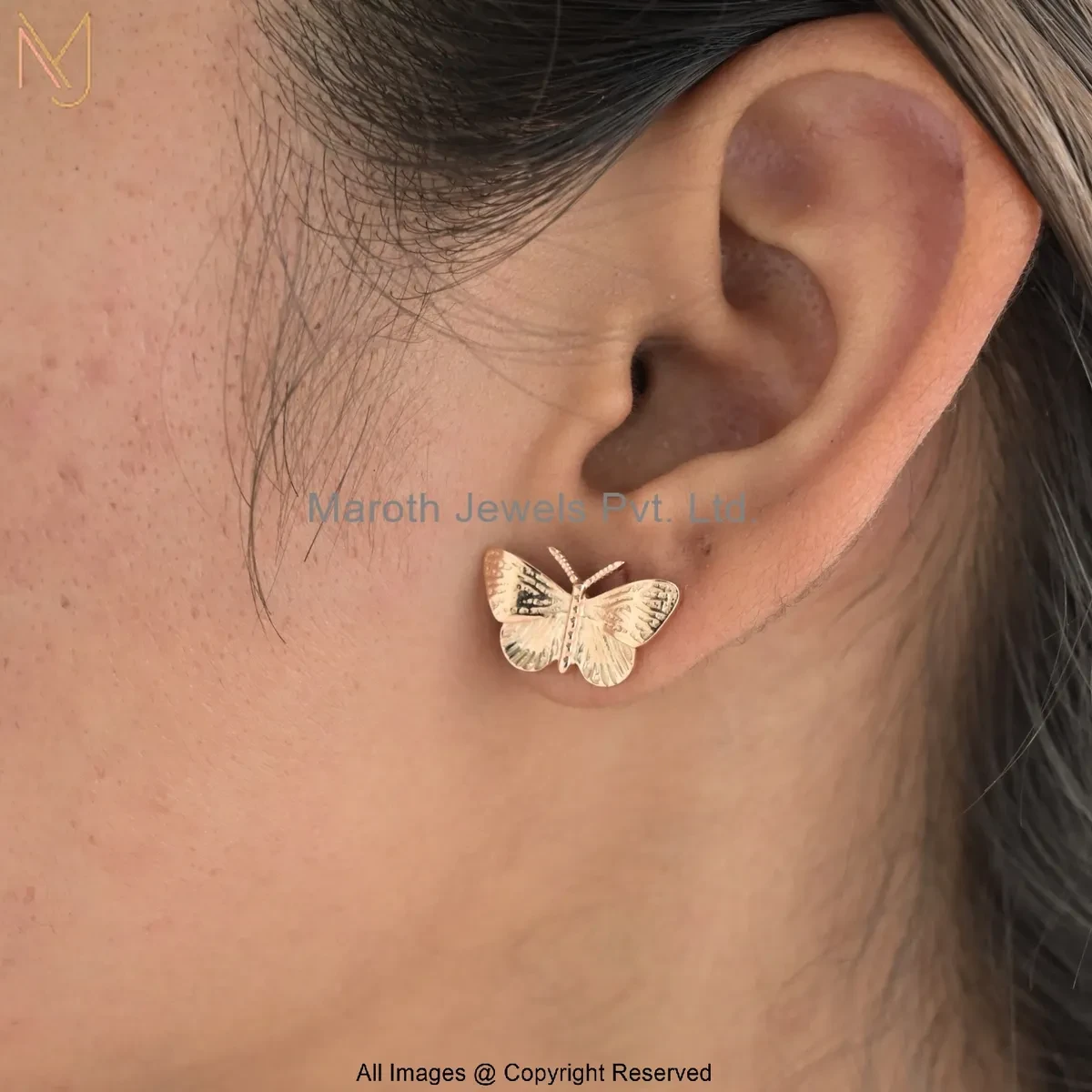 925 Silver Rose Gold Plated Butterfly Stud Earring Custom Jewelry