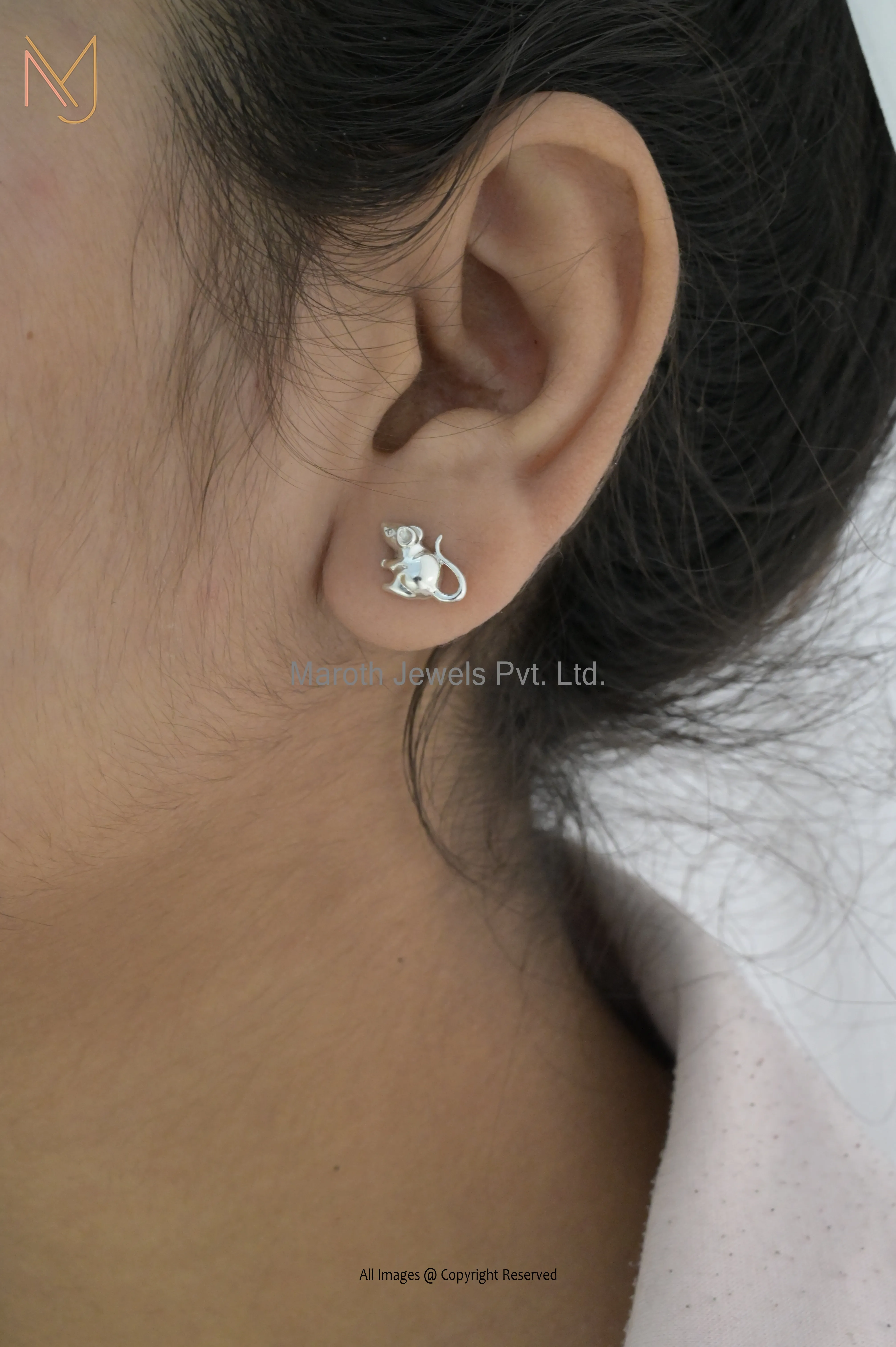 14K Yellow Gold Mouse Rat Studs Earrings Manufacturer