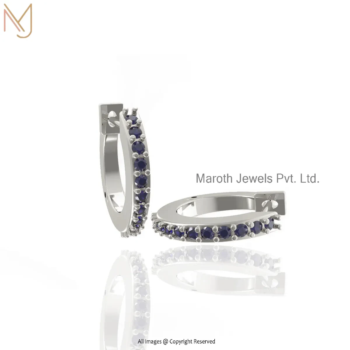 925 Silver White Gold Plated Pink Sapphire Tiny Hoop Huggies Earring Custom Jewelry