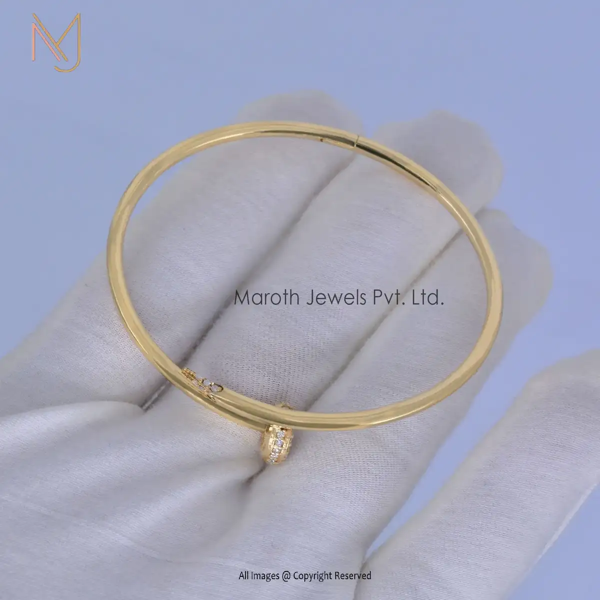 14K Yellow Gold Cz Screw Bangle Jewelry Manufacturer
