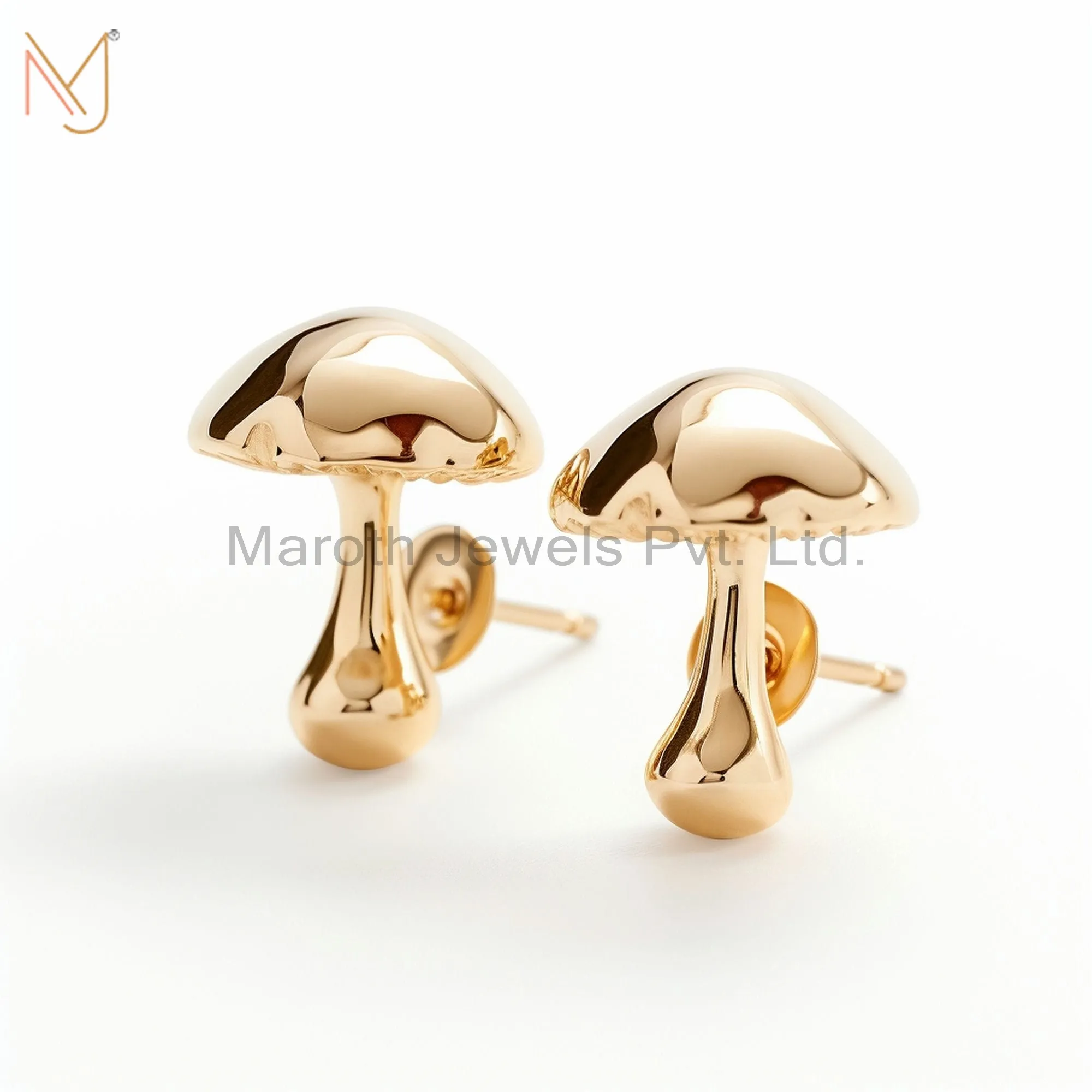 925 Sterling Silver Yellow Gold Plated Mushroom Studs Earring Custom Jewelry