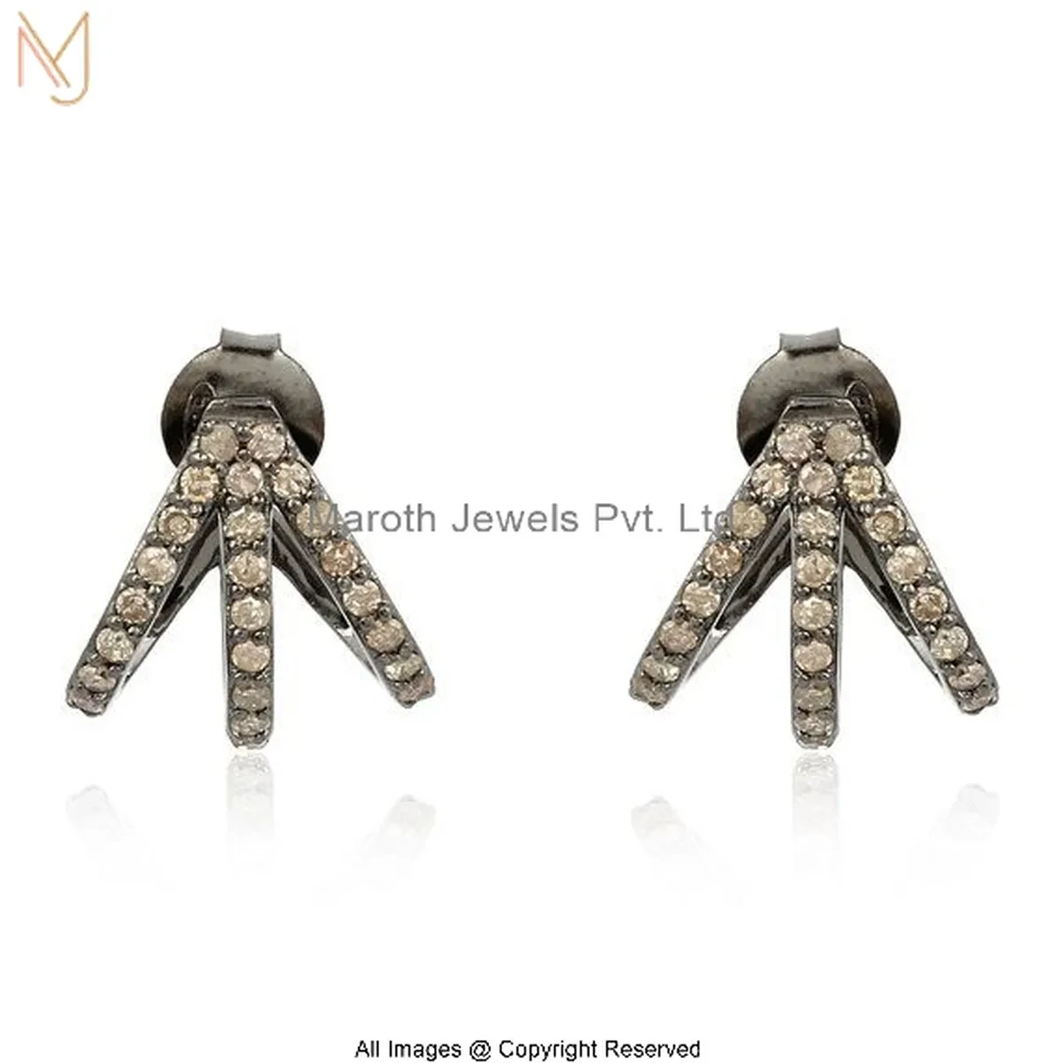 925 Silver White Gold Plated Pave Diamond Crystal Fan Studs Earring Manufacturer