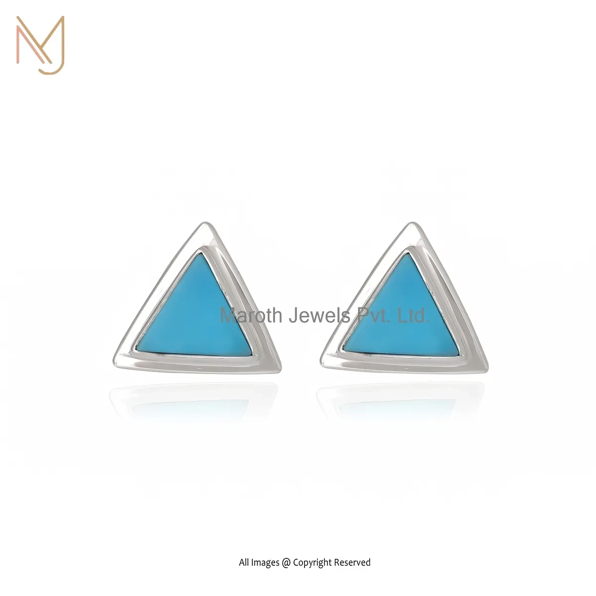 14K Yellow Gold Turquoise Triangle Stud Earring Manufacturer