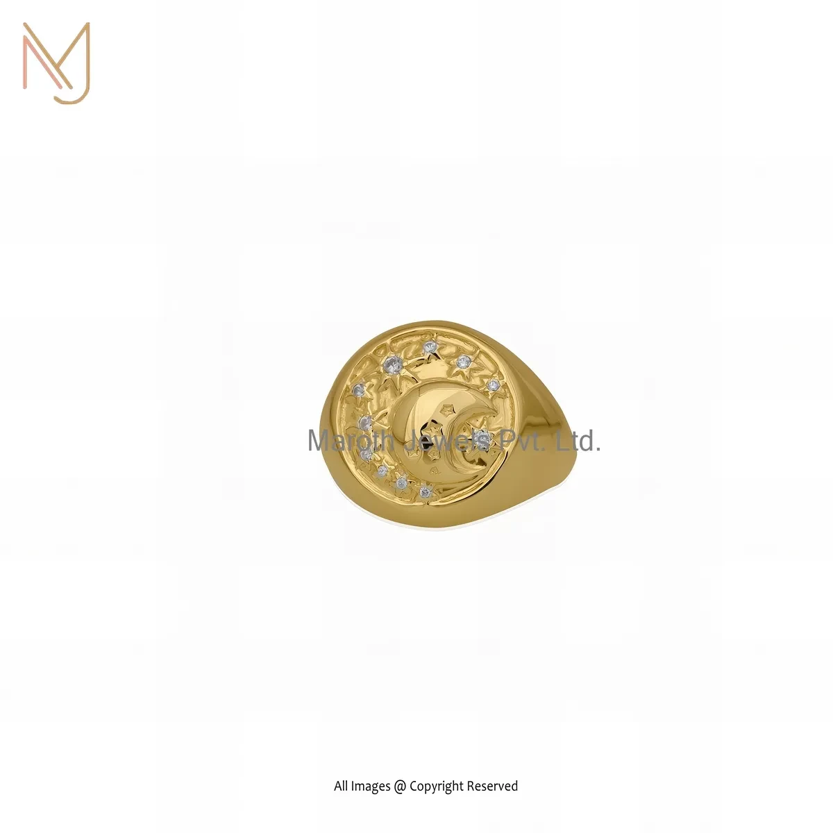 Wholesale 925 Sterling Silver Yellow Gold Plated White CZ Celestial Moon Star Ring