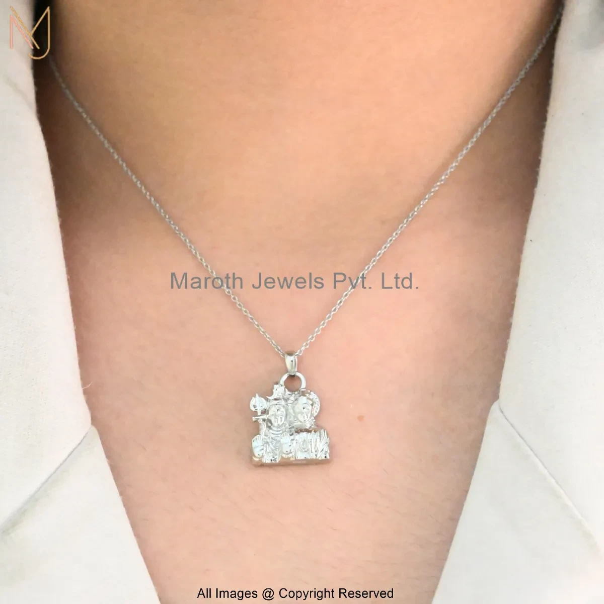 925 Silver White Gold Plated God Shiv Parvati Necklace Jewelry Supplier