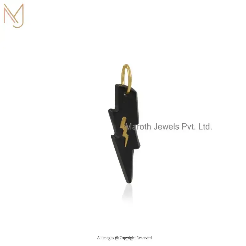 925 Silver Yellow Gold Plated Black Onyx Flash Locket Black Lighting Charm Pendant Manufacturer