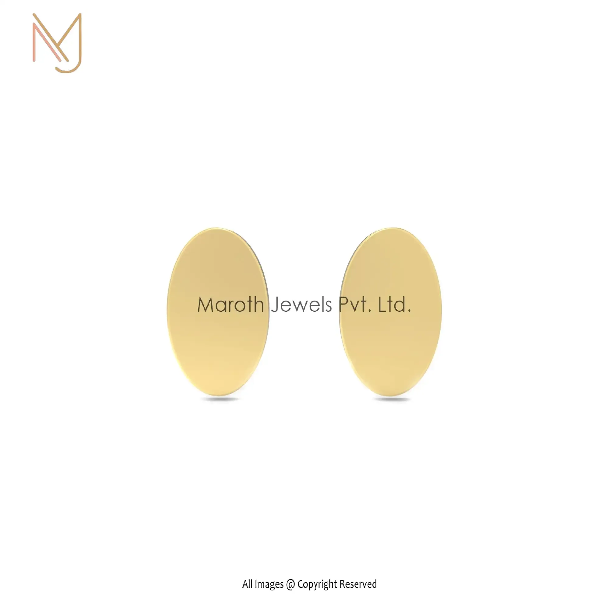 14K Yellow Gold Oval Design Stud Earrings Handmade Jewelry Manufacturer