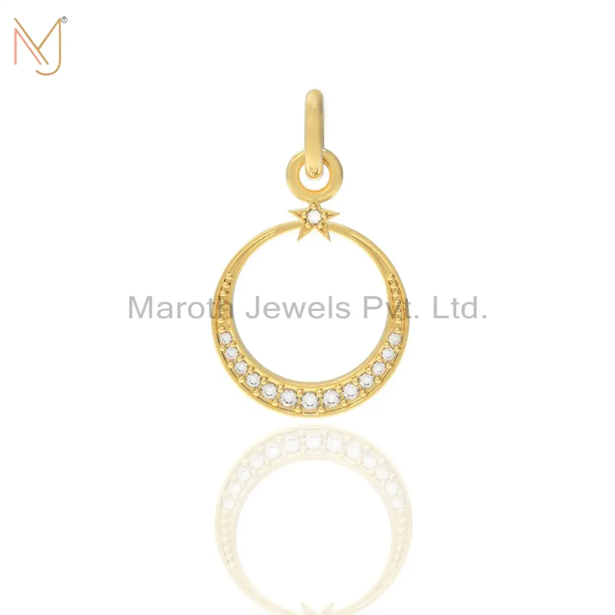 Wholesale 925 Silver Yellow Gold Diamond Star Moon Pendant Jewelry