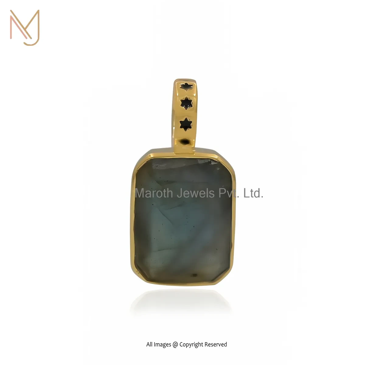 Private Lable 925 Silver Yellow Gold Plated Aquamarine & Black Enamel Square Pendant