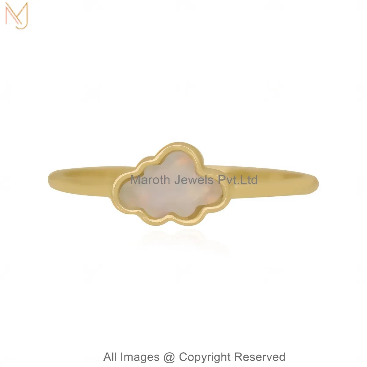 14K Yellow Gold Gemstone Minimal Cloud Opal Ring Jewelry Supplier