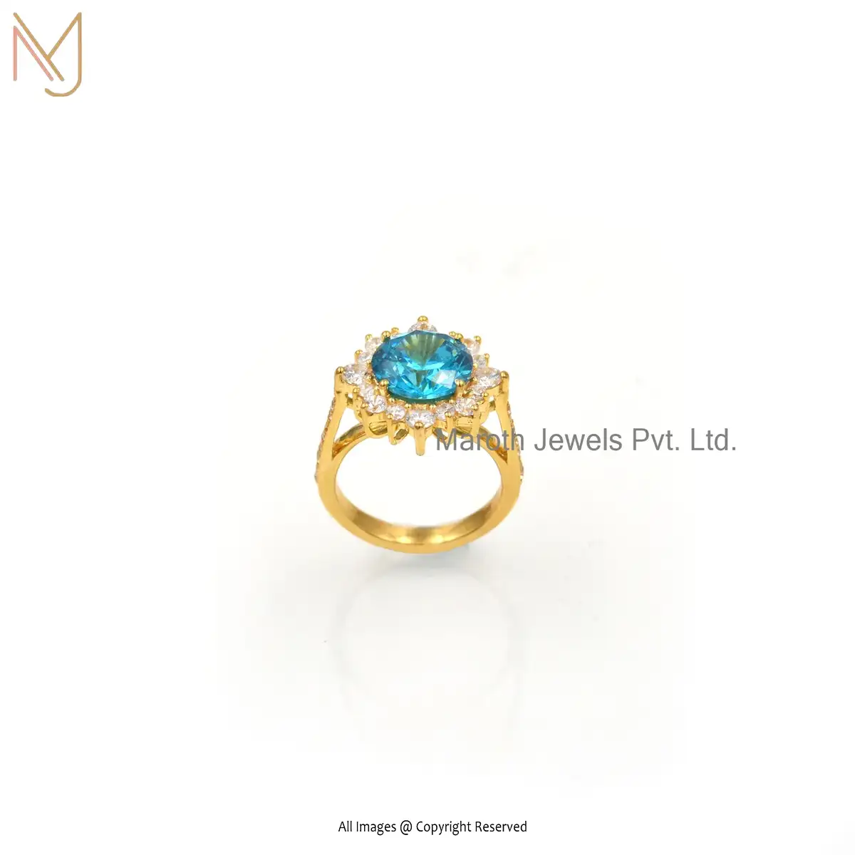 Private Lable 925 Silver Yellow Gold Plated Cubic Zircon Flower Ring Jewelry