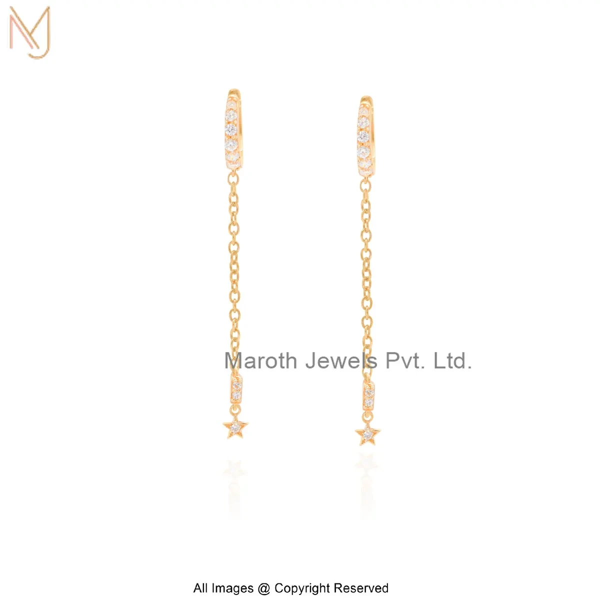 925 SIlver Yellow Gold Plated Cubic Zircon Dangle Huggies Earring Manufacturer