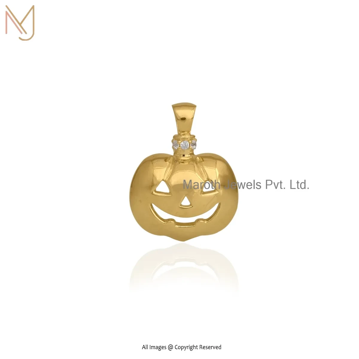 Wholesale 925 Silver Yellow Gold Plated Cubic Zircon Pumpkin Halloween Pendant