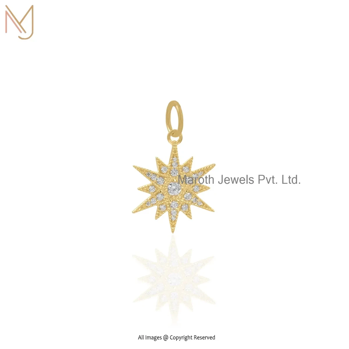 14K Yellow Gold Cubic Zircon Starburst Pendant Manufacturer