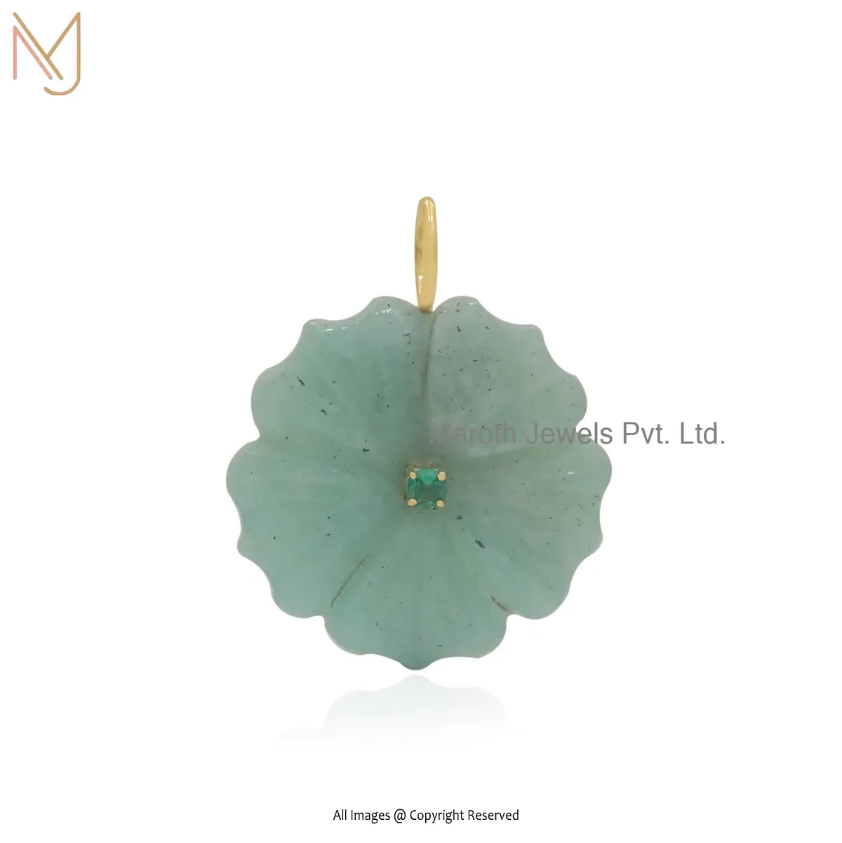 14K Yellow Gold Labradorite & Cubic Zircon Flower Pendant Manfacturer