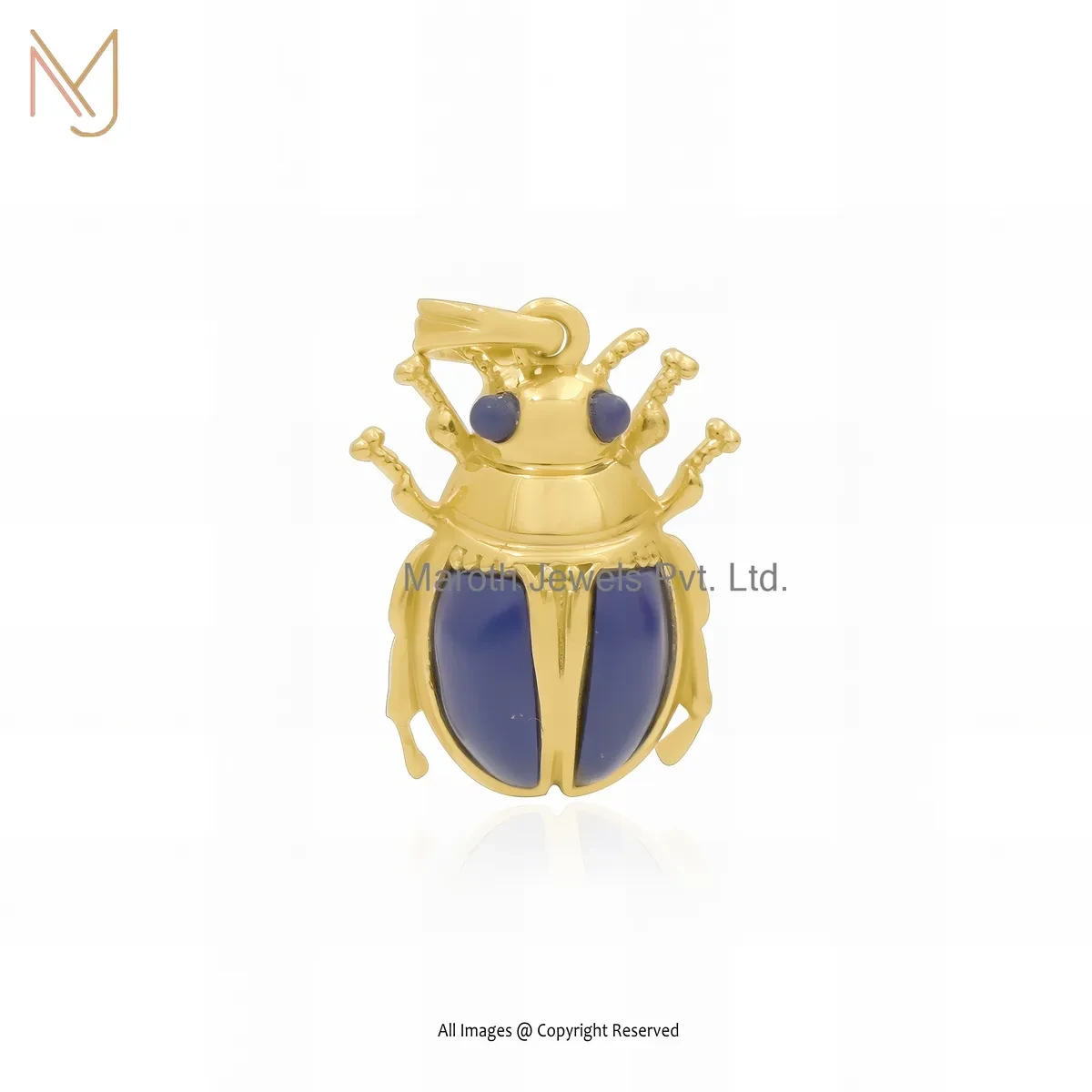 14K Yellow Gold Lapiz Lazuli Gemstone Scarab Pendant Jewelry Supplier