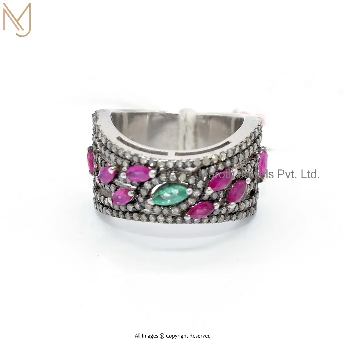 925 Sterling Silver Rhodium Plated Diamond & Ruby Gemstone Ring Custom Jewelry