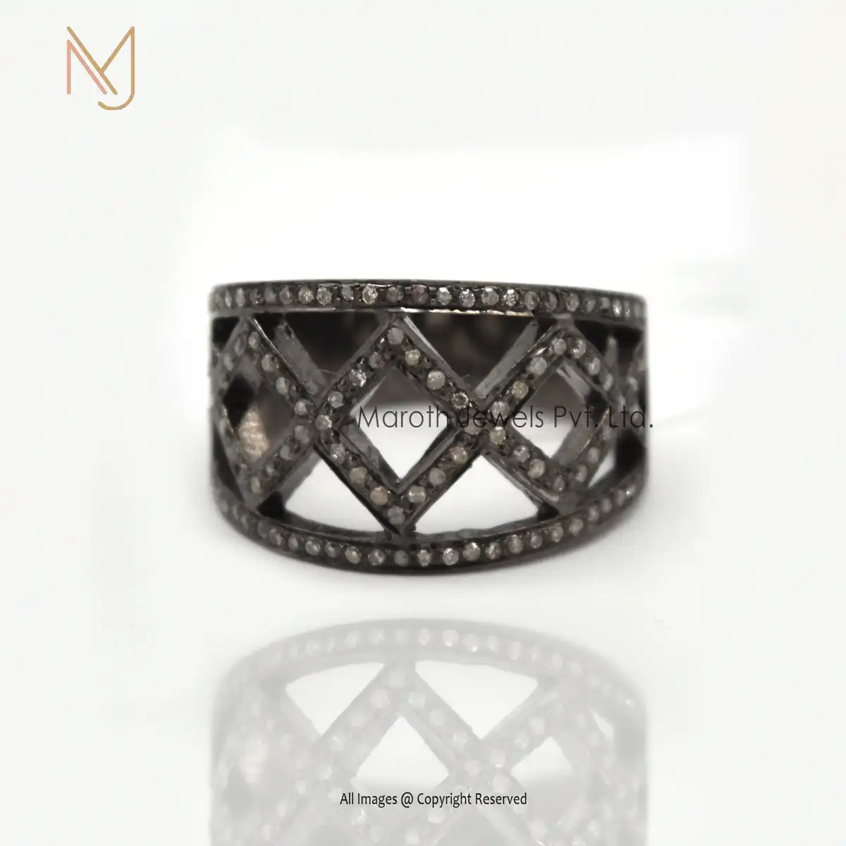 925 Silver Rhodium Plated Pave Diamond Ring Jewelry Manufacturer
