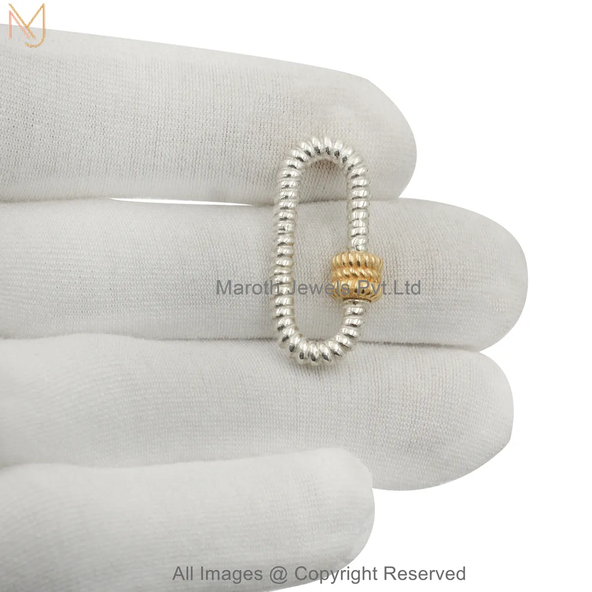 14K Yellow Gold Dual Tone Twisted Coil Oval Carabiner Lock Custom Jewelry