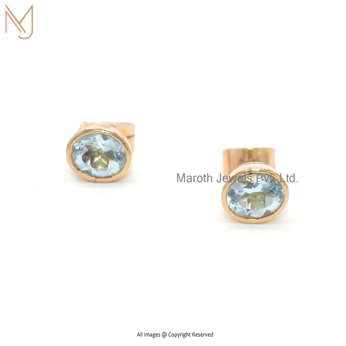 9K Yellow Gold White Topaz Round Cut Diamond Stud Earring Custom Jewelry