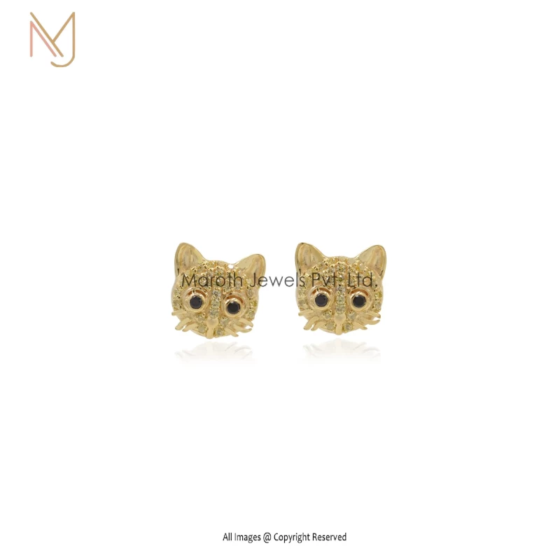 925 Silver Yellow Gold Plated Cat Studs Earrings