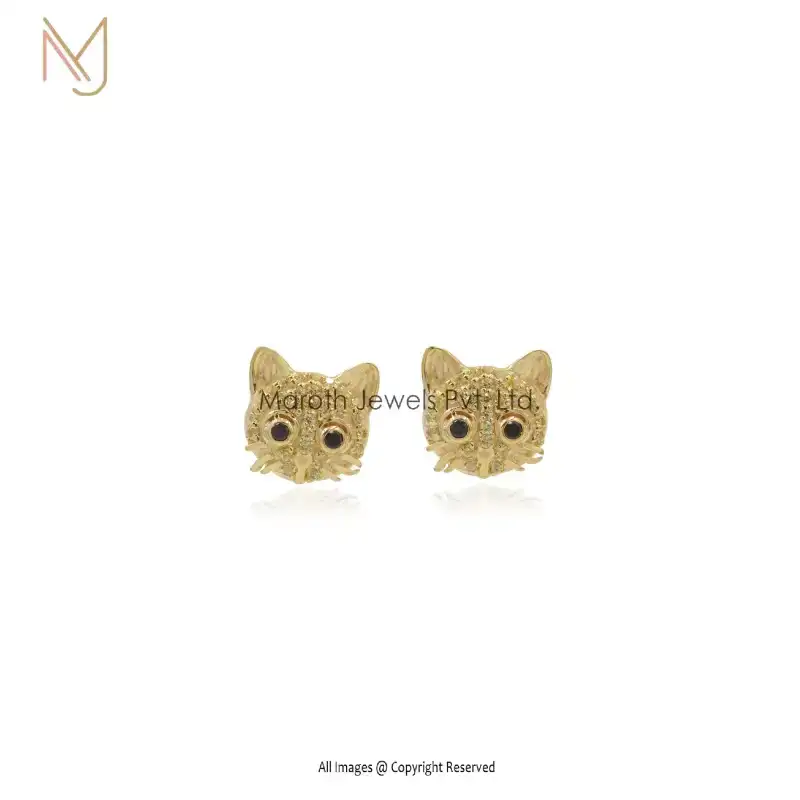 14K Gold Yellow Gold Cat Studs Earrings Manufacturer