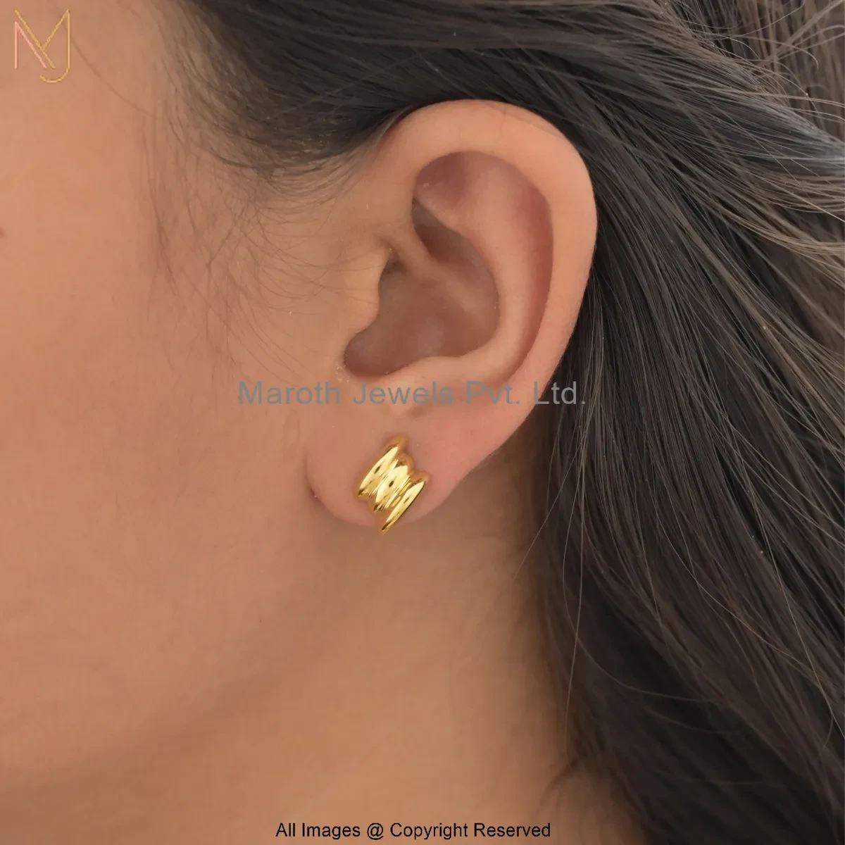 14K Yellow Gold Triple Ridge Hoop Earring Jewelry Supplier