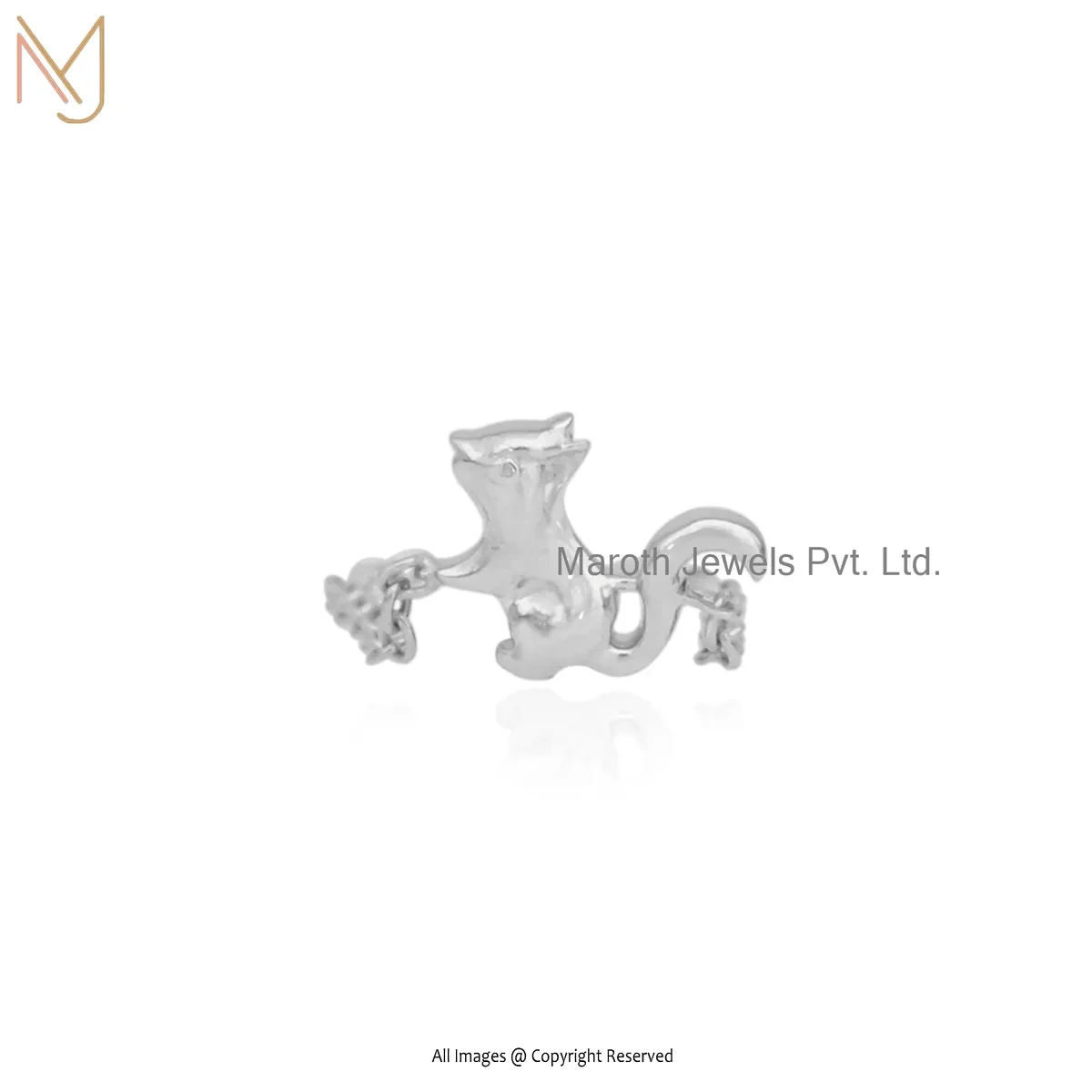 925 SIlver White Gold Plated Squirrel Charm Ring Custom Jewelry