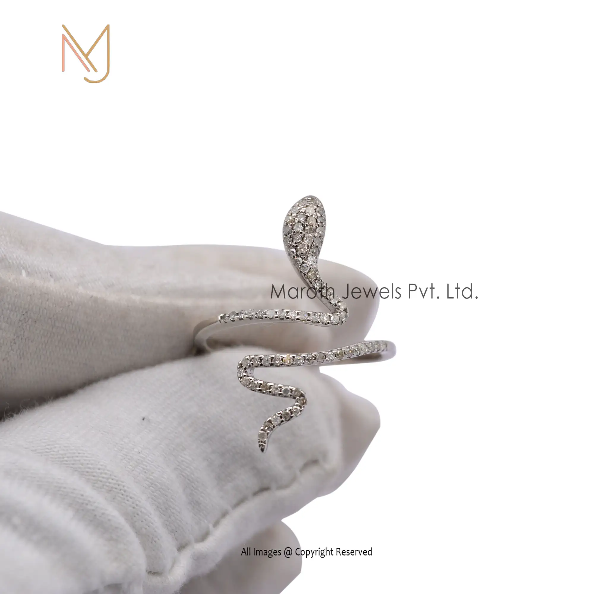 925 Silver White Gold Pave Diamond Snake Ring Jewelry Manufacturer