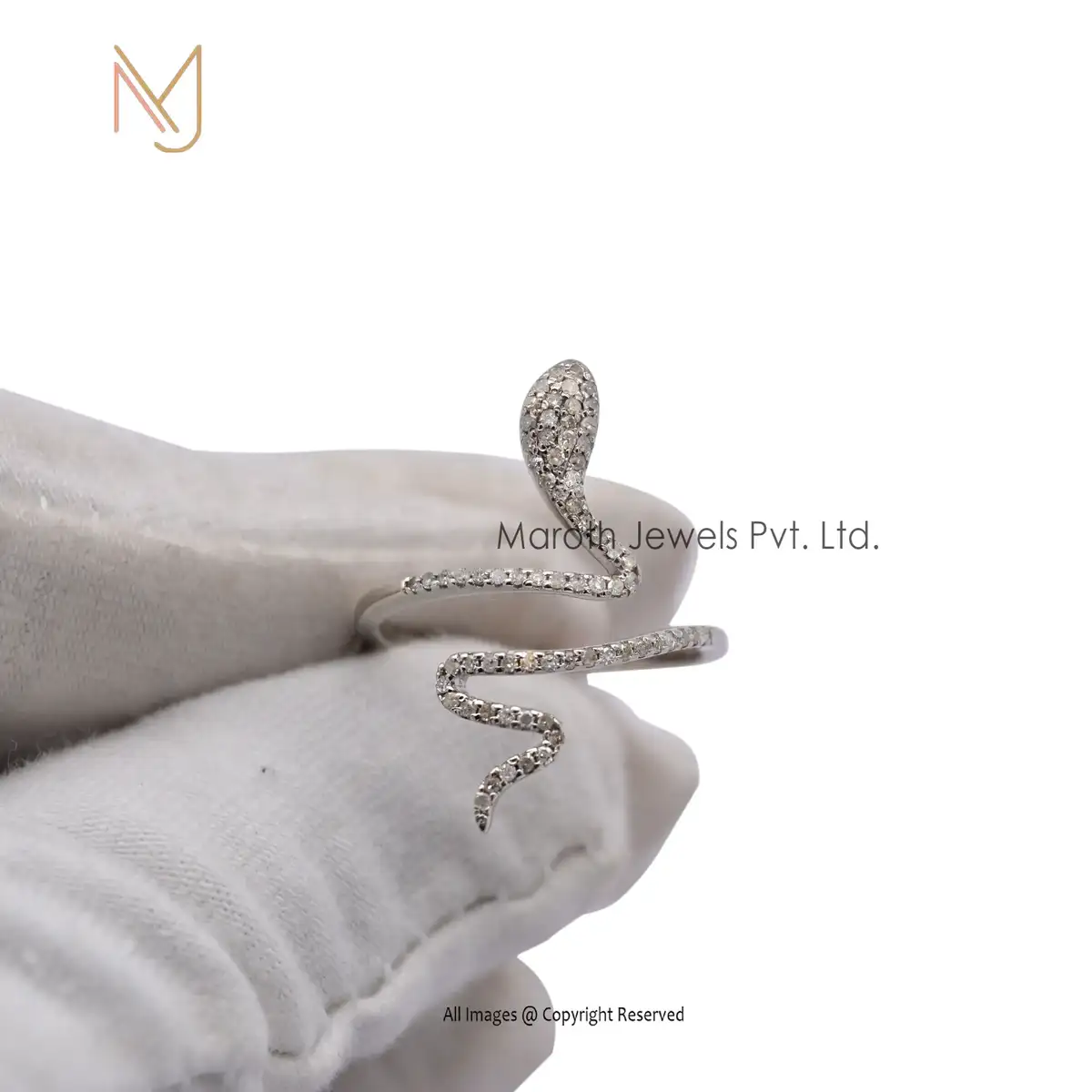 14K Yellow Gold Pave Diamond Snake Ring Jewelry Manufacturer