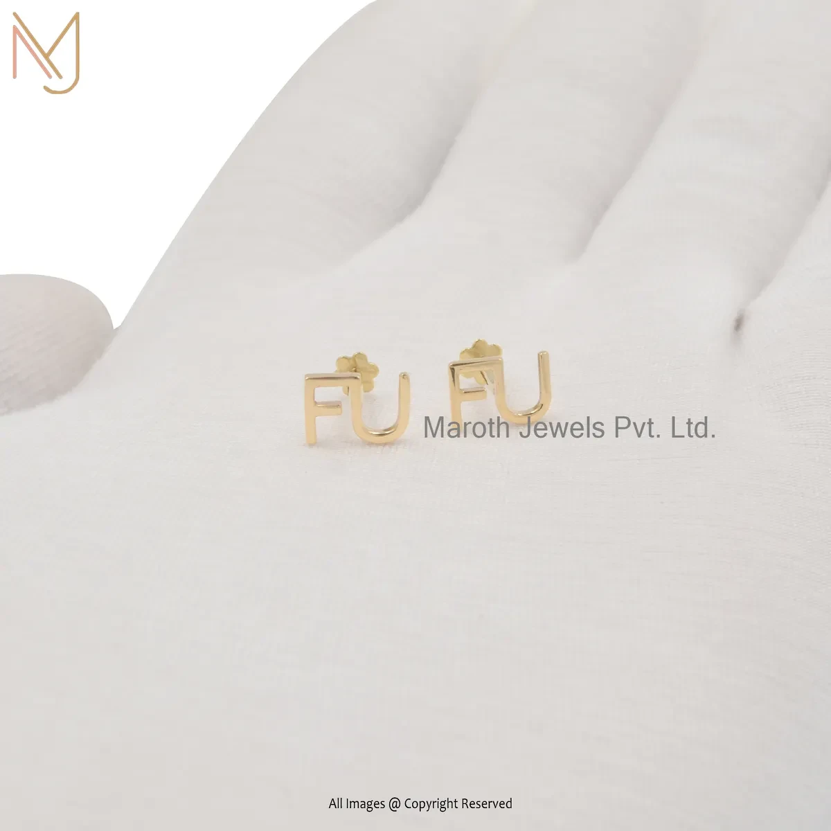 925 Silver Yellow Gold Plated Initial Letter Stud Earring Jewelry Supplier