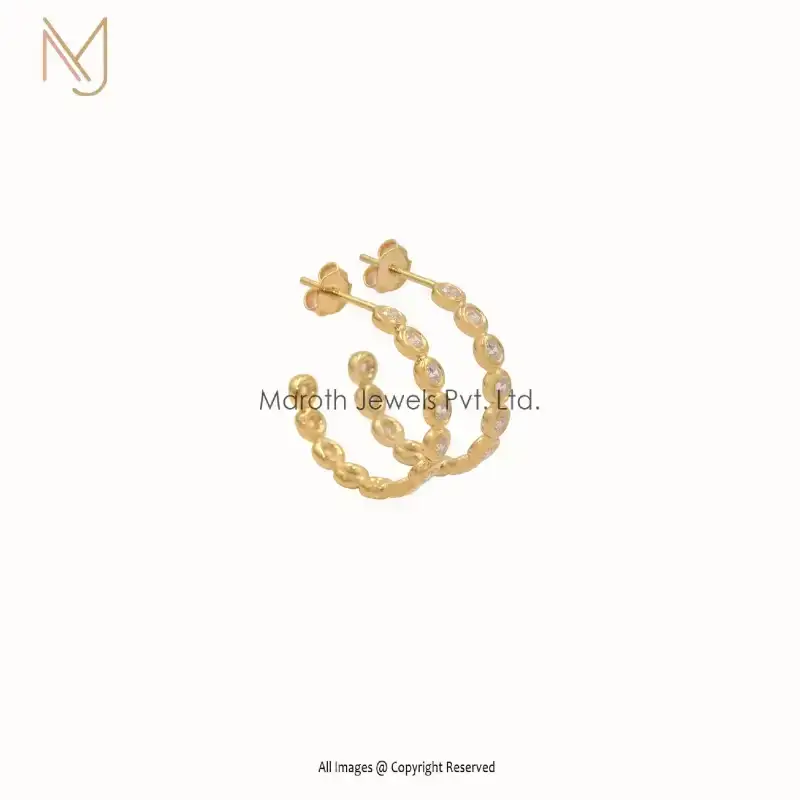 14k Yellow Gold White Moissanite Hoop Earrings