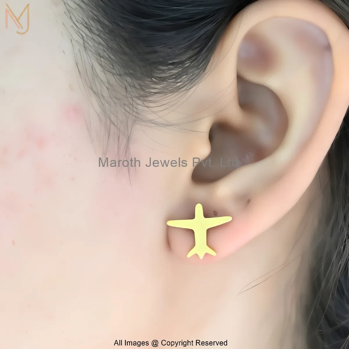 925 Silver Yellow Gold Plated Minimal Gold Airplane Stud Earrings Manufacturer