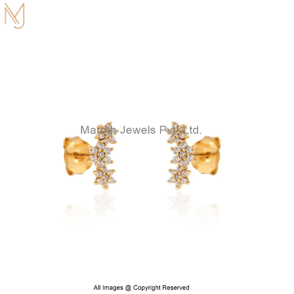 9K Yellow Gold Diamond Golden Blossom Curve Studs Earring Manufacturer