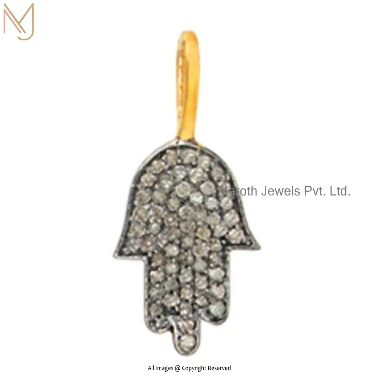 925 Silver Yellow Gold Plated Pave Diamond Hamsa Hand Pendant Manufacturer