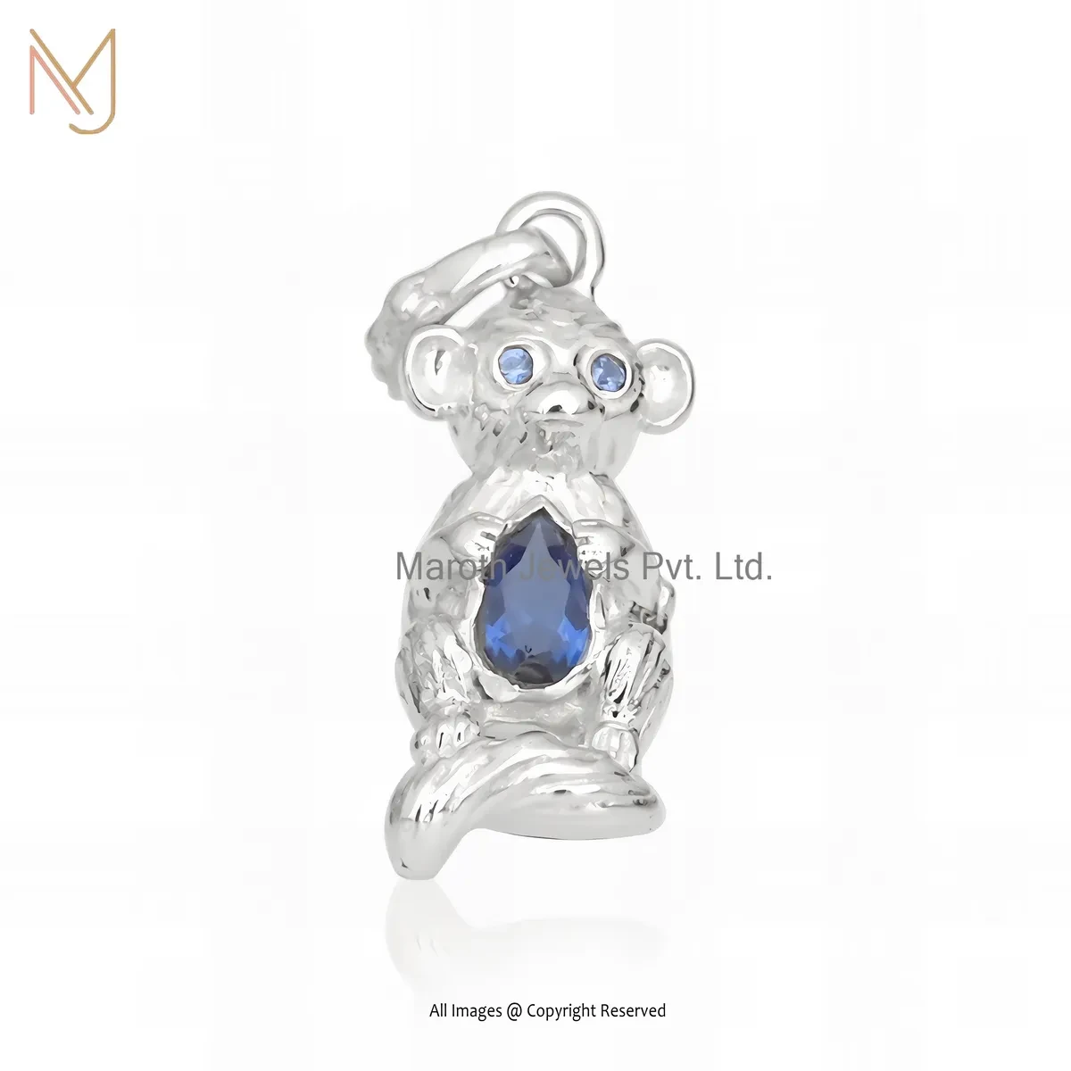Wholesale 925 Silver Natural Silver Plated Blue Cubic Zircon Gemstone Monkey Pendant