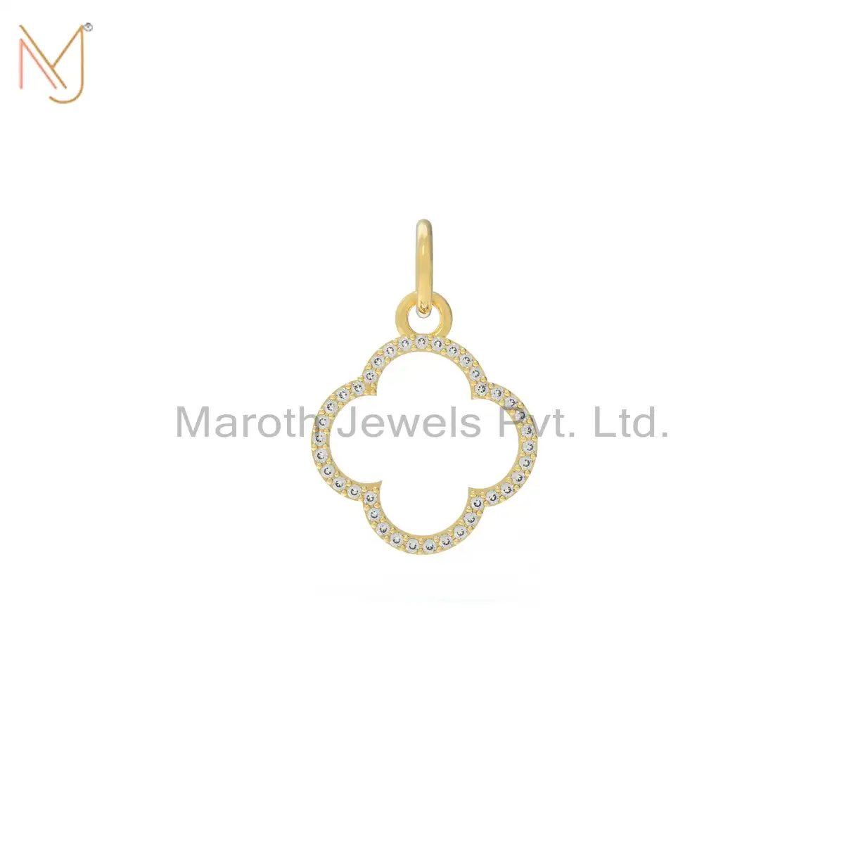 Private Lable 925 Silver Yellow Gold Plated Pave Diamond Flower Design Pendant Jewelry