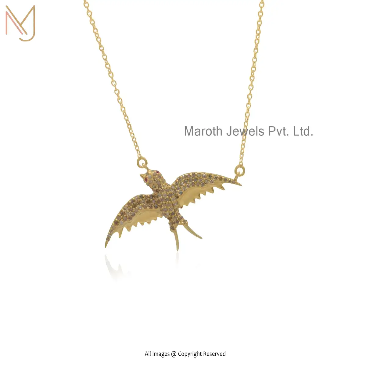 Private Label 925 Silver Diamond & Ruby Bird Pendant Necklace