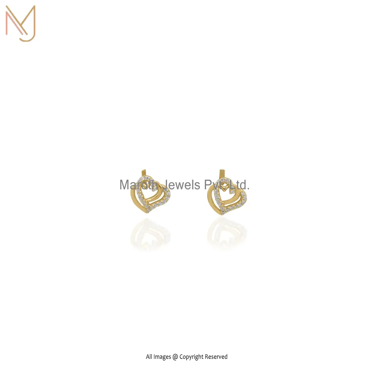 Wholesale 925 Sterling Silver Yellow Gold Plated White Cubic Zirconia Earring
