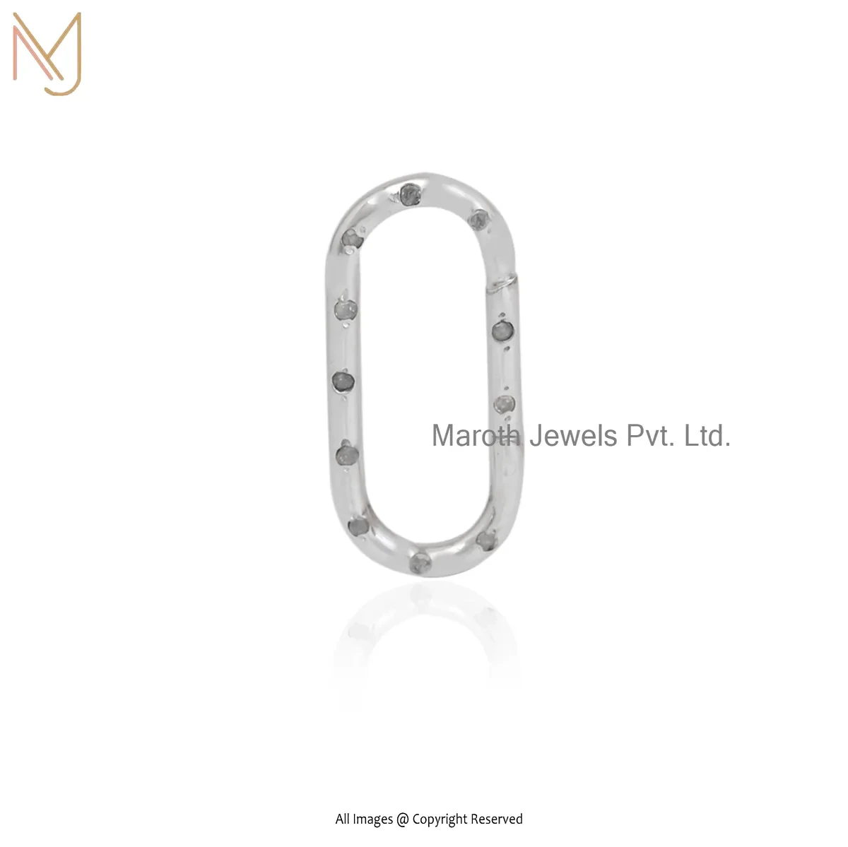 925 SIlver Yellow Gold Plated Diamond Oval Link Charm Holder Custom Jewelry