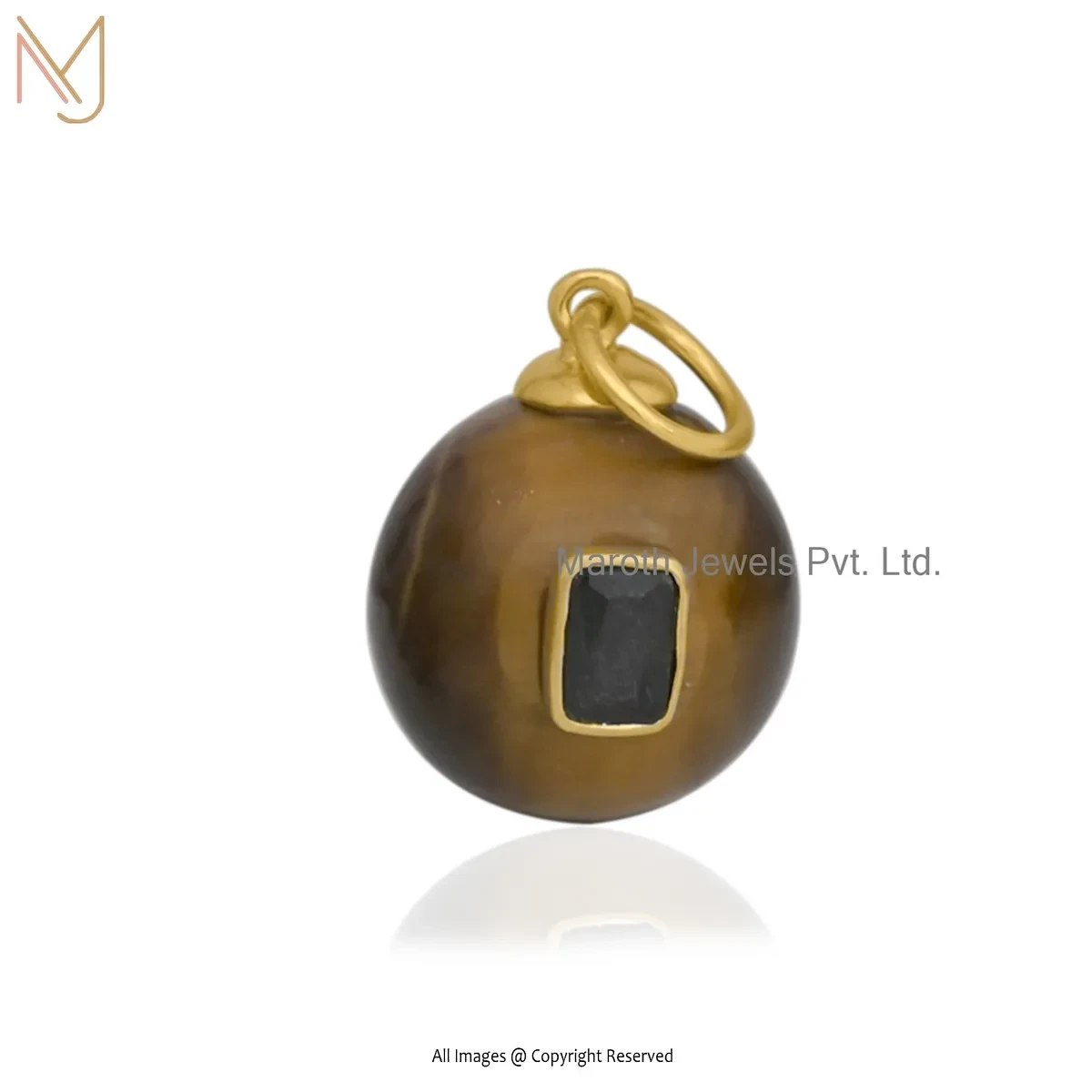 Private Lable 14K Yellow Gold Cubic Zircon & Turquoise Ball Pendant