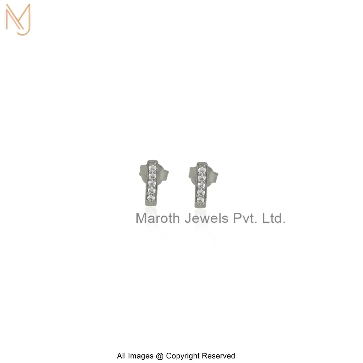 925 Silver Yellow Gold Plated Cubic Zircon Mini Bar Stud Earring Manufacturer