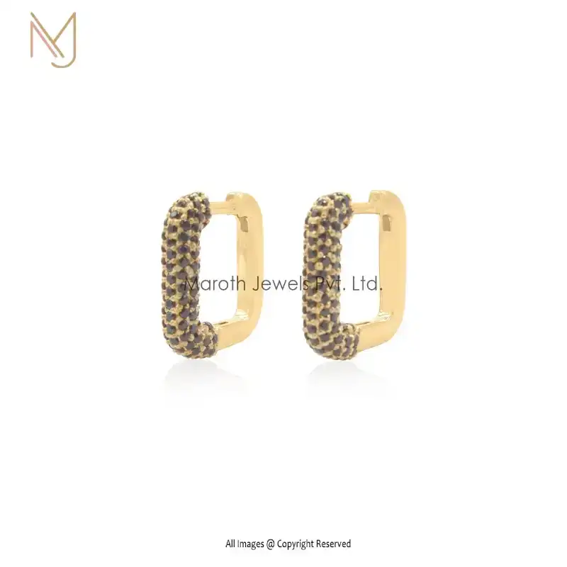Solid Gold Black Spinal Square Hoop Huggies