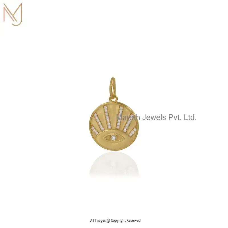 14K Yellow Gold Diamond Evil Eye Charm Pendant Jewelry Supplier