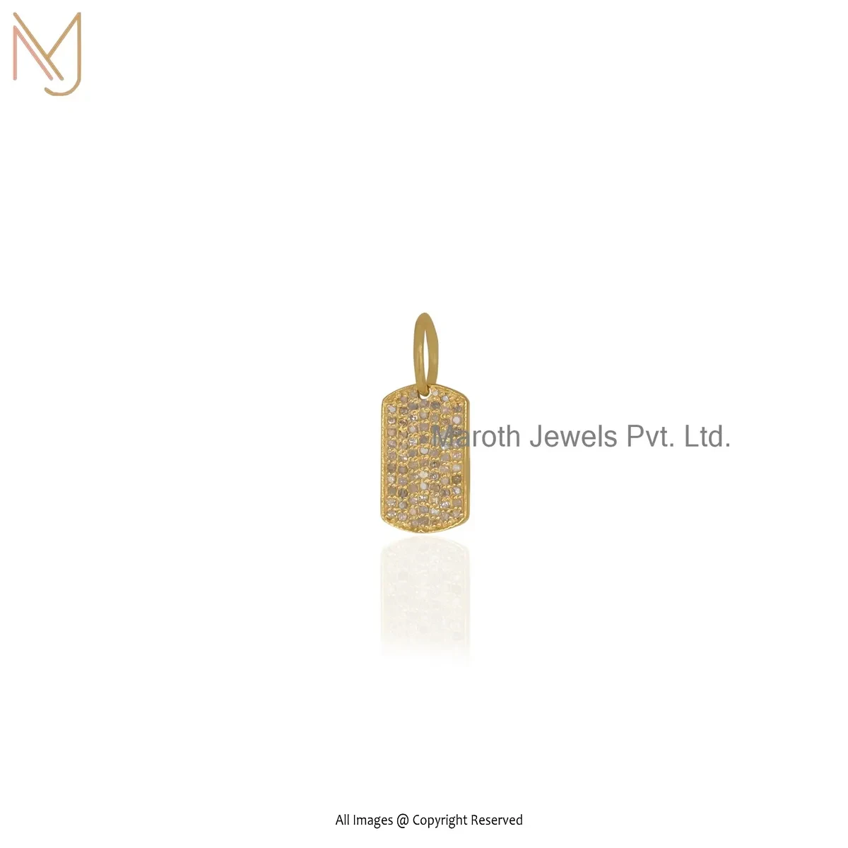 14K Yellow Gold Diamond Square Tag Charm Pendant Manufacturer