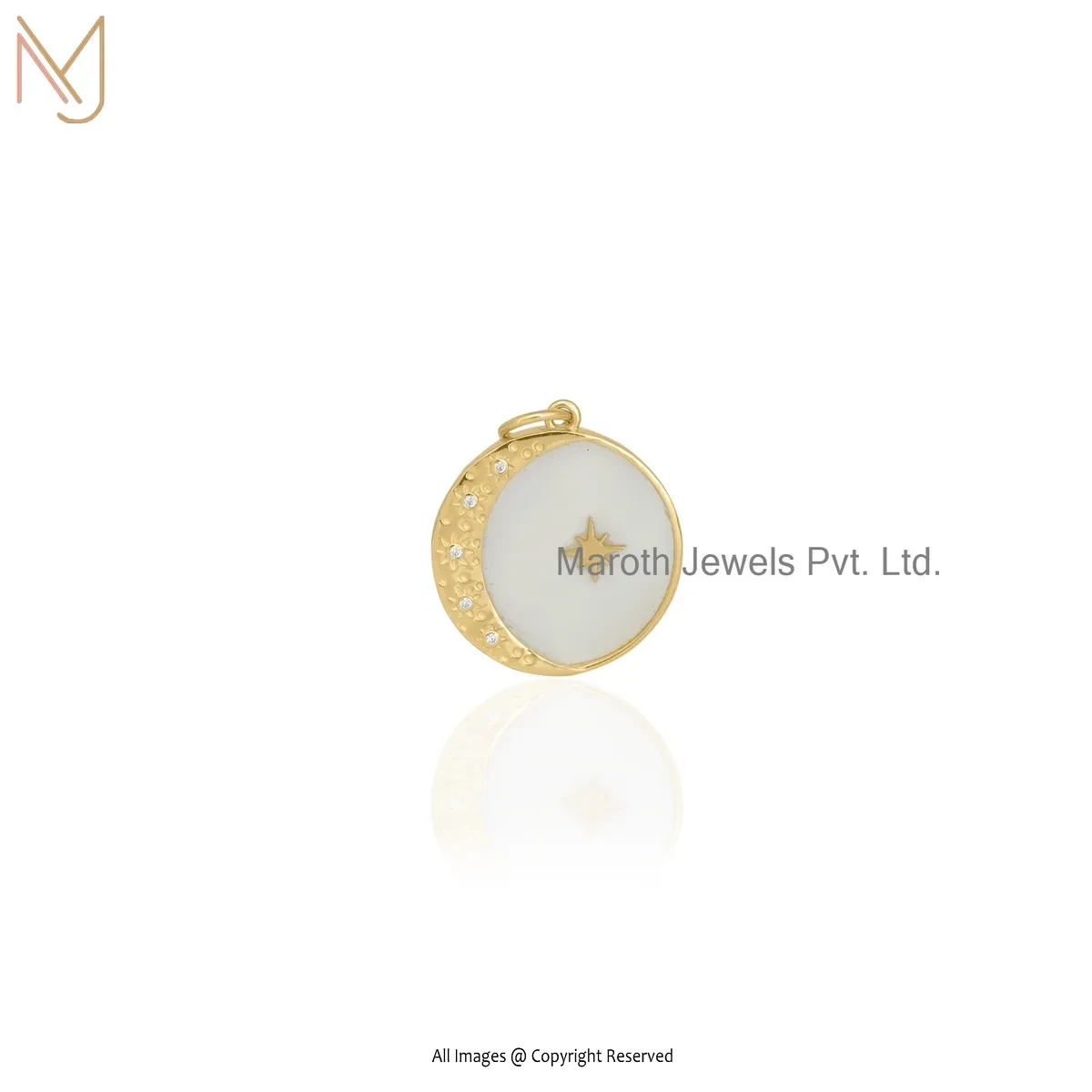 Private Lable 925 Silver Yellow Gold Plated Cubic Zircon & Mother Of Pearl Gemstone Moon Star Pendant