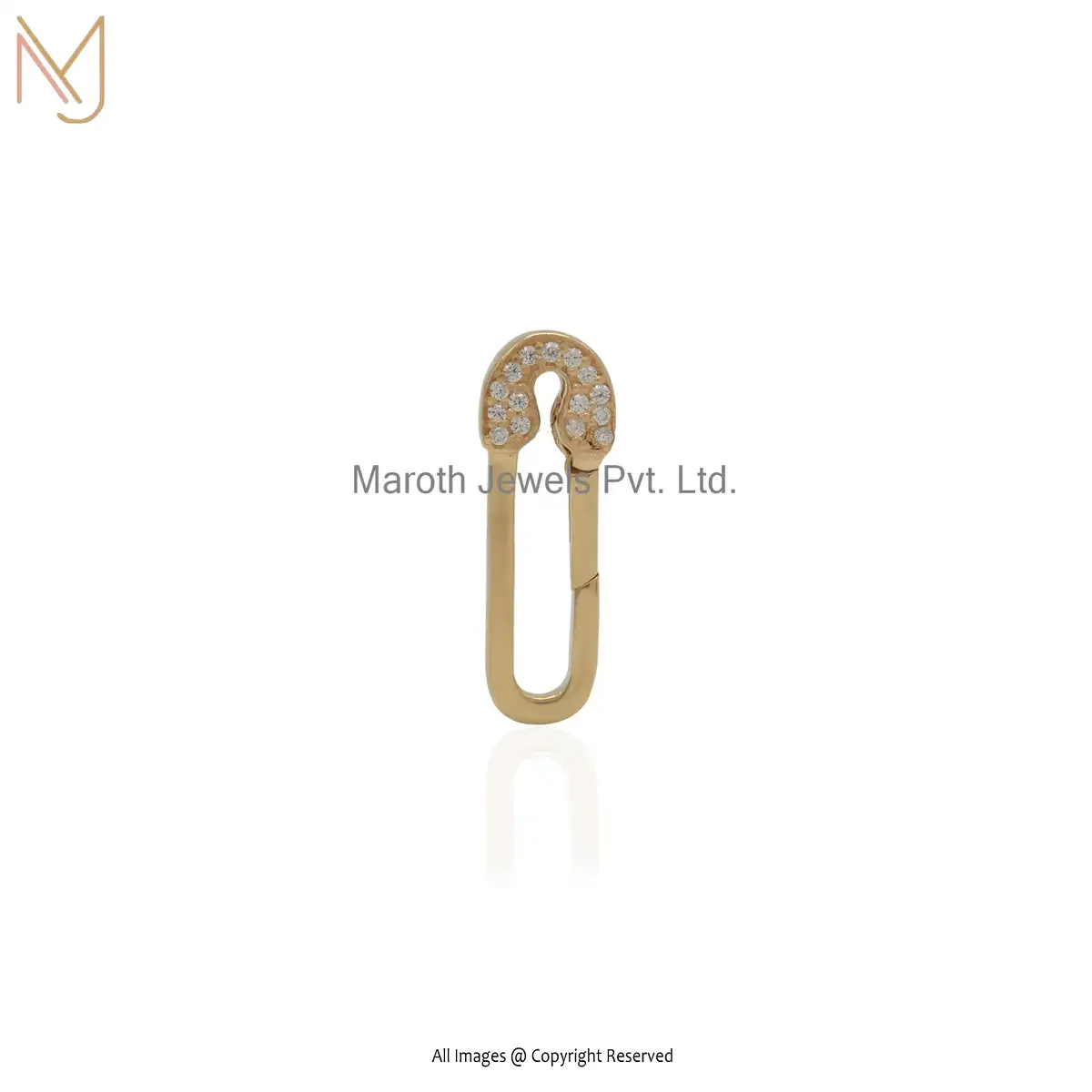14K Yellow Gold Cubic Zircon Safety Pin Charm Holder Jewelry Supplier