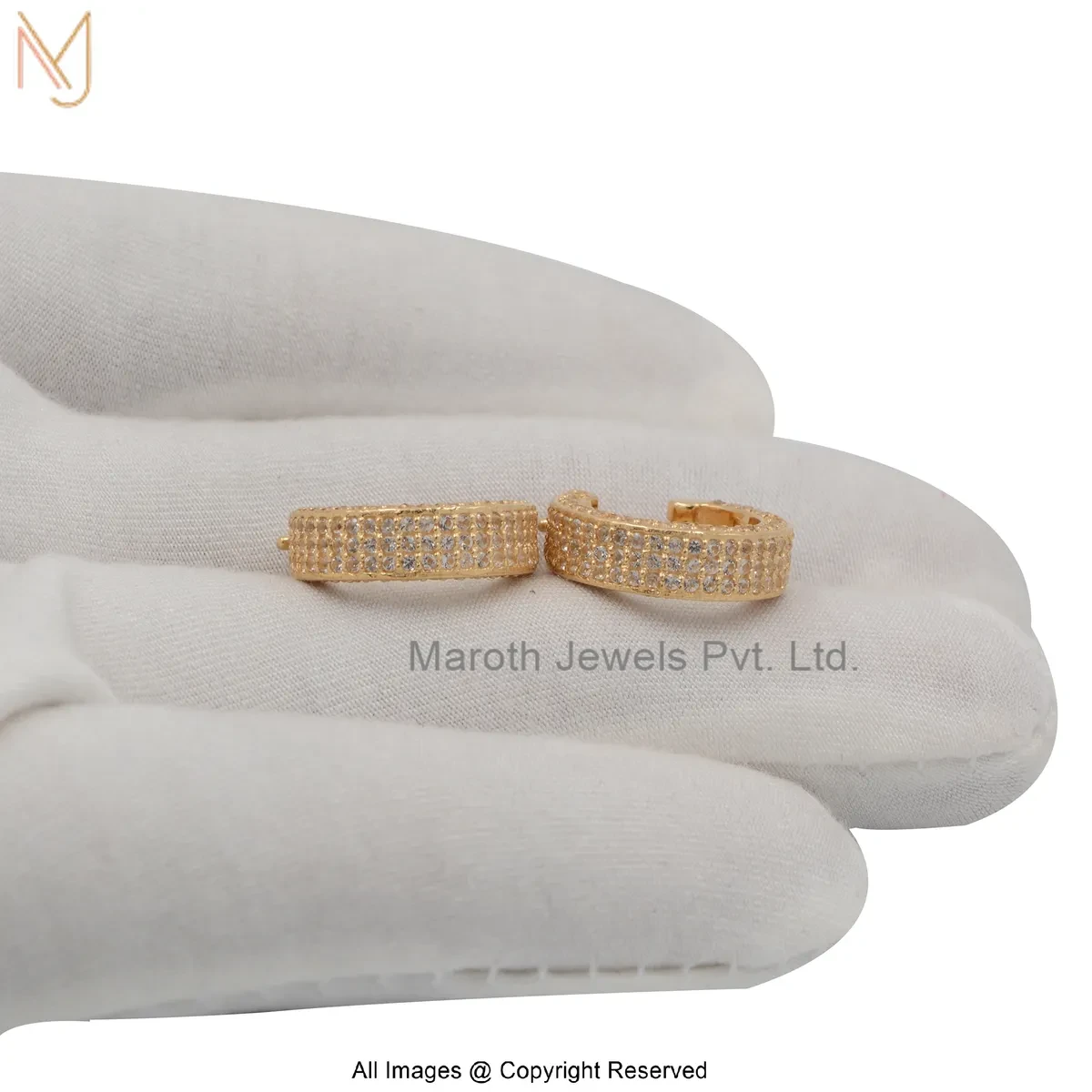 925 Sterling Silver Yellow Gold Plated White Topaz Huggies Hoop Earring Custom Jewelry